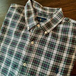 Ralph Lauren Men's Green and Red‎ Checkered Shirt